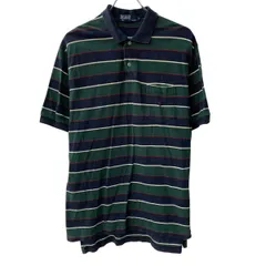 90s Polo by Ralph Lauren 半袖 ポロシャツ L グリーン マルチカラー ポロラルフローレン 90年代 ボーダー ポニー刺繍 夏物 a805-6181