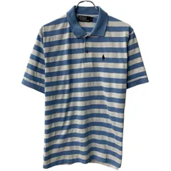 90s Polo by Ralph Lauren 半袖 ポロシャツ L ライトブルー ポロラルフローレン ハーフボタン 90年代 ボーダー ポニー刺繍 夏物 a805-6184