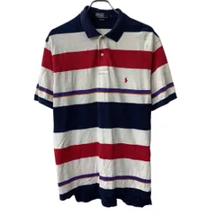 90s Polo by Ralph Lauren 半袖 ポロシャツ L ホワイト マルチカラー ポロラルフローレン 90年代 ボーダー ポニー刺繍 夏物 a805-6189