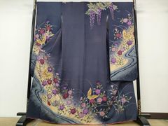 8148 蝶 藤 黒 振袖 着物 正絹 おしゃれ 二十歳の集い 絞り - メルカリ