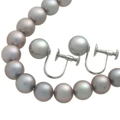 【本物保証】 箱・鑑付 超美品 タサキ TASAKI 約34.3g 約2.6g ネックレス・イヤリング(ノーブランド)セット シルバー環/K14WG アコヤ真珠 黒真珠 着色のサムネイル