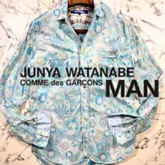 美品/AD2012/花柄●JUNYA WATANABE コムデギャルソン MAN フラワー 長袖 シャツ S ジュンヤワタナベ コットン 薄手 ブルー 青 ボタニカルのサムネイル