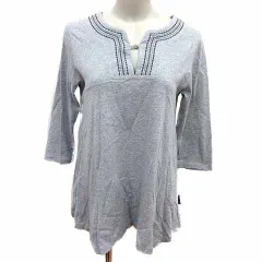 クロコダイル CROCODILE チュニック カットソー 刺しゅう 七分袖 M グレー /YKのサムネイル