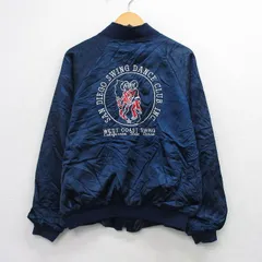 M/古着 長袖 ナイロン ジャケット メンズ 90年代 90s SWING DANCE 刺繍 ラグラン USA製 紺 26apr22
