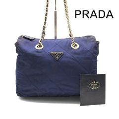 美品 PRADA プラダ キルティング ショルダーバッグ チェーン ブルー