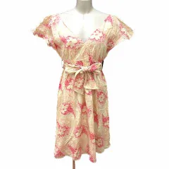 トッカ TOCCA ワンピース ひざ丈 ウエストマーク 花柄 半袖 2 M 黄色 イエロー ピンク /YKのサムネイル
