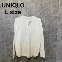 【Y-773】UNIQLO ユニクロ ワッフル ヘンリーネック ロンT アイボリー 白 サーマル カットソー アメカジ 雰囲気 フェード Lのサムネイル