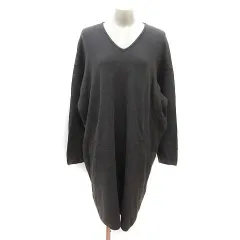 イエナ IENA ニットワンピース ひざ丈 Vネック カシミヤ混 長袖 チャコールグレー /MSのサムネイル