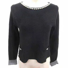 フェルゥ Feroux ニット カットソー 総柄 レース 長袖 2 M 黒 ブラック /YKのサムネイル