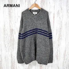 90s OLD ARMANI JEANS アルマーニジーンズ ウール アルパカ Vネック セーター グレー ビッグサイズのサムネイル