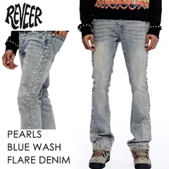 新鋭USAブランド!!  REVEER パールブルーストレッチフレアデニムパンツ 【28inc〜32inc】【パール装飾】【ラインストーン装飾】のサムネイル