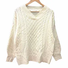 レイカズン Ray cassin FAVORI ニット セーター Vネック ケーブル 長袖 F 白 ホワイト /YKのサムネイル