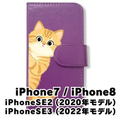 【新品未使用】 iphone7/iPhone8/iPhone SE2 手帳型スマホ ケース カバー (色：パープル×茶トラ) 猫 茶トラ 茶虎 ひょっこり 猫柄 おしゃれ アニマル flip2-iphone7-pr-477