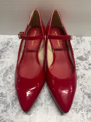 送料無料！！LOWRYS FARM　ローリーズファーム　美品！！レディースパンプス　エナメルストラップパンプス　ローヒールパンプス　レッドカラー　サイズＬ　#80519MO307のサムネイル