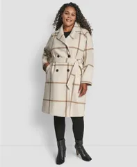 ダナ キャラン ニューヨーク レディース アウター ジャケット・ブルゾン プラスサイズ コート DKNY Plus Size Belted Notch Collar Coat Window Paneのサムネイル