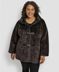 ダナ キャラン ニューヨーク レディース アウター ジャケット・ブルゾン プラスサイズ コート DKNY Plus Size Hooded Toggle Coat Bitterのサムネイル