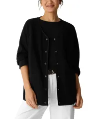 エイリーンフィッシャー レディース アウター ジャケット・ブルゾン Vネック プチ Eileen Fisher Womens VNeck Snap Front Jacket Regular And Petites Black ブラック