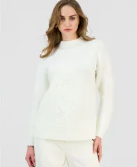 アンクライン レディース アウター ニット・セーター プチ 刺繍 Anne Klein PetitembroideredTape MockNeck Sweater White Dove ホワイトのサムネイル