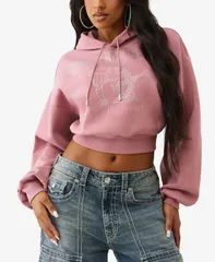 トゥルーレリジョン レディース トップス シャツ クロップド パーカー True Religion Womens Crystal Cropped Pullover Hoodie Nostalgia Rのサムネイル