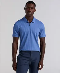 ペリーエリス メンズ トップス ポロシャツ リブ ニット Perry Ellis MenslimFit RibbedKnit QuarterZipolo Shirt Dutch blue ブルーのサムネイル