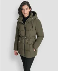 ダナ キャラン ニューヨーク レディース アウター ジャケット・ブルゾン コート DKNY Womens Belted Hooded Puffer Coat Lodenのサムネイル