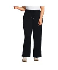 ランズエンド レディース ボトムス カジュアルパンツ ストレート パンツ ニット Lands End Womens Sport Knit High Rise Relaxed Straight Leg Side Stripe Pants Blackwhite ホ