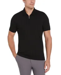 ペリーエリス メンズ トップス ポロシャツ リブ シャツ ニット Perry Ellis Mens SlimFit RibbedKnit 14Zip Polo Shirt Black ブラックのサムネイル