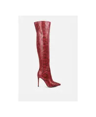 ロンドンラグ レディース シューズ ブーツ・レインブーツ プリント ブーツ London Rag Womens Catalina Snake Print Stiletto Knee Boots Red レッド