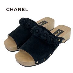 シャネルCHANEL カメリア サンダル ネイビー 38 - メルカリ