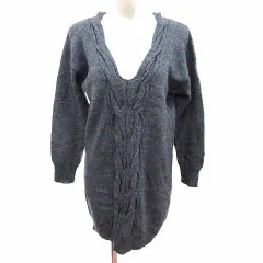 パドカレ pas de calais ワンピース チュニック ニット Vネック ケーブル 長袖 モヘヤ混 38 M グレー /YKのサムネイル