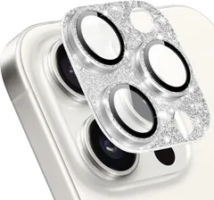 カメラフィルム iPhone 15 Pro/iPhone 15 Pro Max 対応 カメラ保護 強化ガラス+アルミ合金 カメラカバー キラキラ レンズカバー キズ防止 耐衝撃 高透過率 貼り付け簡単 レンズ保護 アイフォン15プロ 15 シルバー