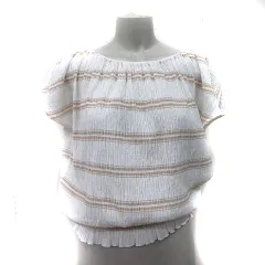 ロペ ROPE カットソー ペプラム フレンチスリーブ ボーダー 38 M 白 ホワイト ベージュ /YIのサムネイル