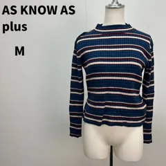 AS KNOW AS plus リブニット M ブルー 青 ホワイト 白 レディース クロップド ストライプ【m092】のサムネイル