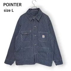ポインター POINTER  カバーオール ジャケット  ワーク ブルゾン チョアコート  90s 90年代 ヴィンテージ ヒッコリー ストライプ 紺 ネイビー L サイズメンズ  アメカジ ストリート 古着 ビンテージ レトロ オーバーサイズ デニム 羽織りのサムネイル