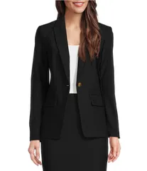 ダナキャラン レディース アウター コート ブレザー Donna Karan Woven Notch Lapel Long Sleeve Button Front Coordinating Blazeのサムネイル