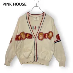 ピンクハウス PINK HOUSE  ニット カーディガン Vネック ワッペン キューピー 刺繍 生成り アイボリー L メンズ レディース ユニセックス 春 秋 冬 レトロ ヴィンテージ 古着 コレクター 希少 レアのサムネイル