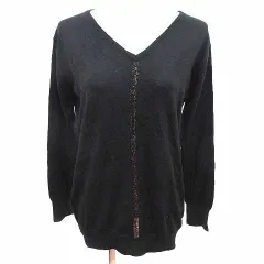 パドカレ pas de calais ニット カットソー Vネック ビーズ 長袖 ウール 38 M 黒 ブラック /YKのサムネイル