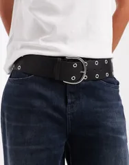 エイソス レディース アクセサリー ベルト ASOS DESIGN wide lowaist belt with grommet detailing Black ブラックのサムネイル