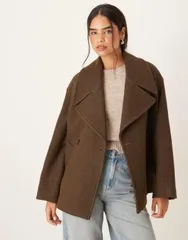 マンゴ レディース アウター コート ウール ジャケット Mango wool mix short tailored jacket Khaki カーキのサムネイル