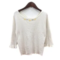 トッコ TOCCO ニット カットソー 七分袖 ビジュー リブ M 白 アイボリー /MNのサムネイル