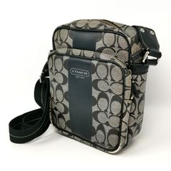 COACH ショルダーバッグ PVC グレー×ブラック シグネチャー 斜め掛け