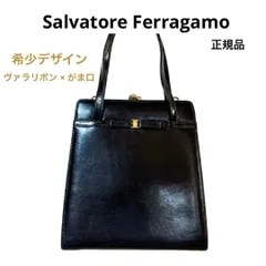 Salvatore Ferragamo フェラガモ ヴァラリボン がま口 レザー ミニ ハンドバッグ ブラック 黒 ヴィンテージ ゴールド金具 ブランド 希少デザイン 上品 フォーマル 軽量のサムネイル