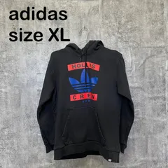 【T-1354】adidas RUN DMC Hollis Crew パーカー 黒 トレフォイル ロゴ フーディー アディダス ランディーエムシー HIPHOP ストリート オーバーサイズ ブラック 古着 メンズ XL 希少 コラボモデル