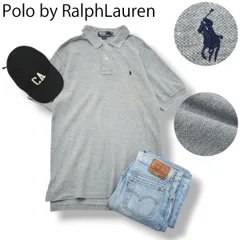 90s ヴィンテージ USA製 ポロ ラルフローレン POLO RALPH LAUREN 半袖 鹿の子 ポロシャツ サイドスリット ポニー ロゴ 刺繍 M グレー アメカジ トラッド メンズ