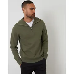 スリードベア メンズ アウター ニット・セーター ハーフジップ Threadbare Mens Kamrul Quarter Zip Knitted Jumper Olive オリーブ