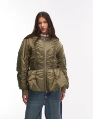 モンキ レディース アウター ジャケット・ブルゾン Monki bomber jacket with gatheredetail Khaki カーキのサムネイル