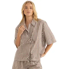 リズム レディース トップス Tシャツ ギンガムチェック ギンガム Rhythm Birdie Gingham Tie Frontop Womens Brown ブラウンのサムネイル