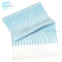 夏用 正絹 絽帯揚げ 白×浅葱色 波鱗 15026 日本製 単品 シルク 絹100％ おびあげ（メール便発送）