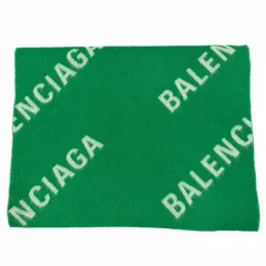 極美品▼BALENCIAGA バレンシアガ 685514 ウール100% オールオーバー ロゴ柄 大判ストール マフラー グリーン イタリア製 正規品 メンズのサムネイル