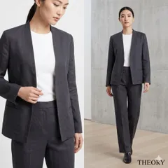 Theory セオリー【4】パンツスーツセットアップ 黒 麻混 ビジネス 出張